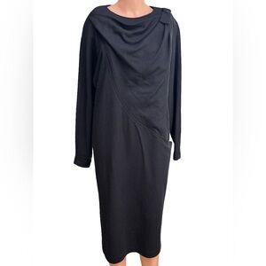 Sophisticated Black Long Sleeve Wool Midi Dress Size 6